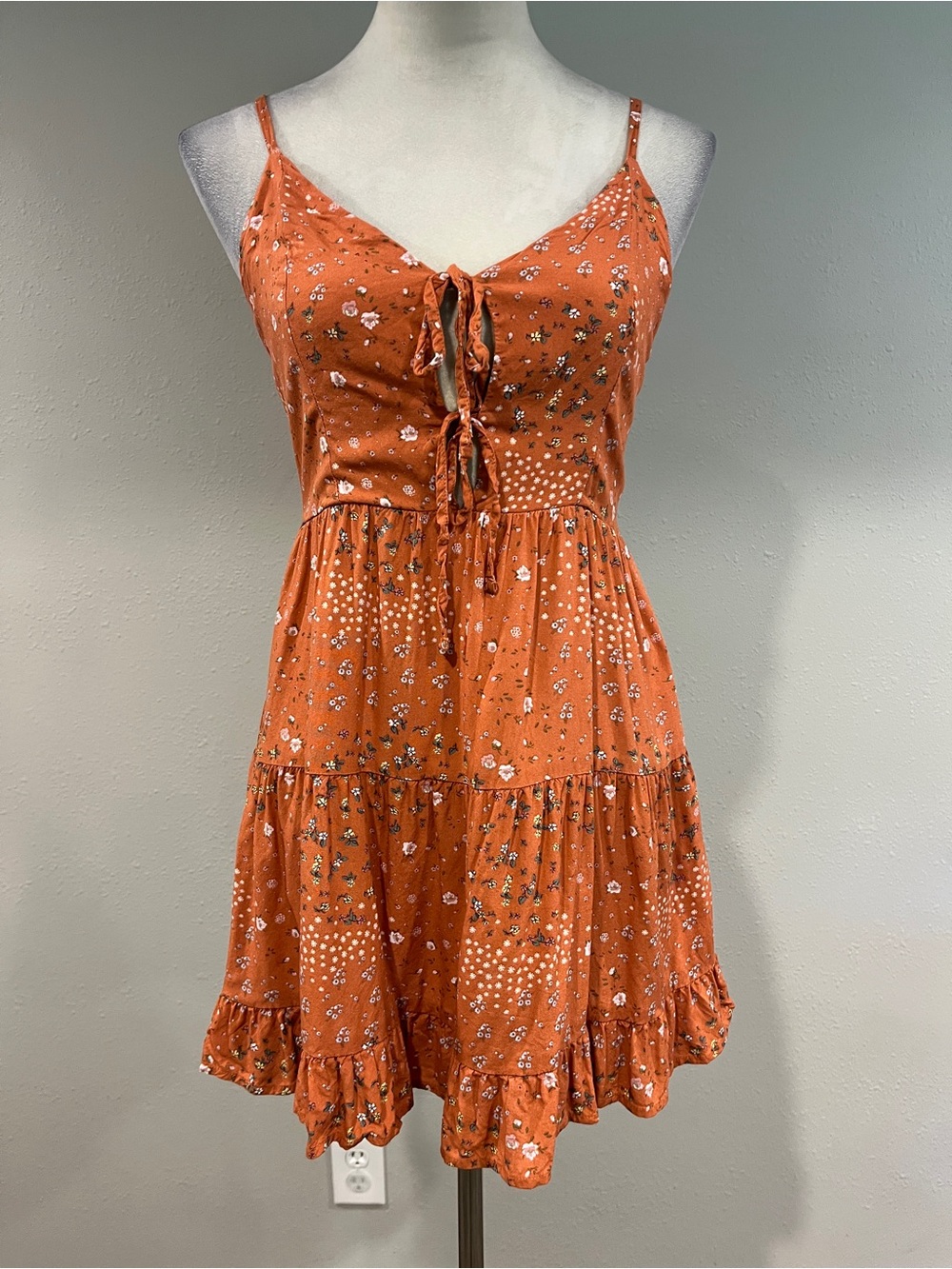 Aeropostale Rust Floral Tie-Front mini Sundress size small
